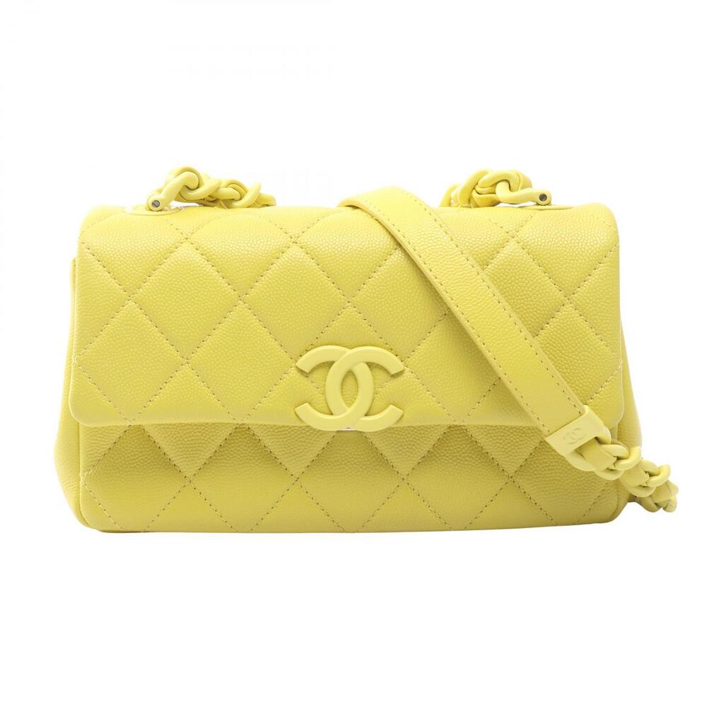 Chanel Matelasse Shoulder Bag Caviar Leather Grained Calfskin Yellow
